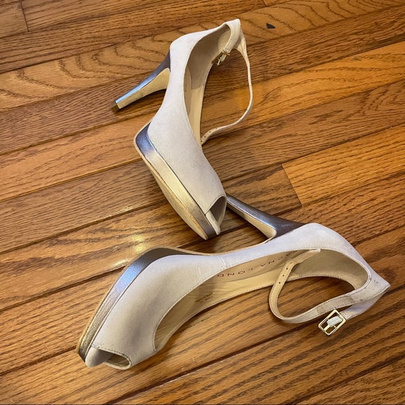 Sacha London Nude Gray Open Toed Leather Pumps - Picture 2 of 5